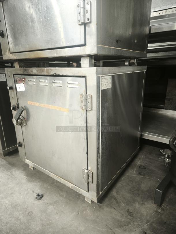 ROK RCI-P650E heavy-duty lab stone oven, stainless steel, high temperature 450°F, industrial use, visible operational wear.