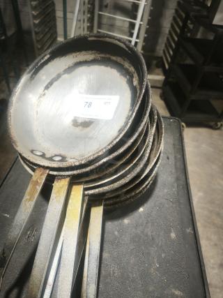Stainless Clad Frying Pan 12" in used condition, showing wear. Label with "78 QTY" indicates quantity or lot number.