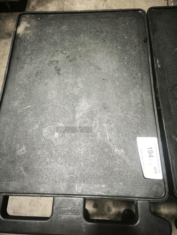 Offex Endura 4 Shelf Black Presentation Cart, 35 1/4" H, used, black finish, Luxor branding visible, tag marked "194".