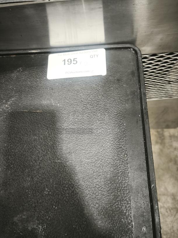 Offex Endura 3 Shelf Black Presentation Cart, 35 1/4" high, textured surface, label indicates quantity of 2.