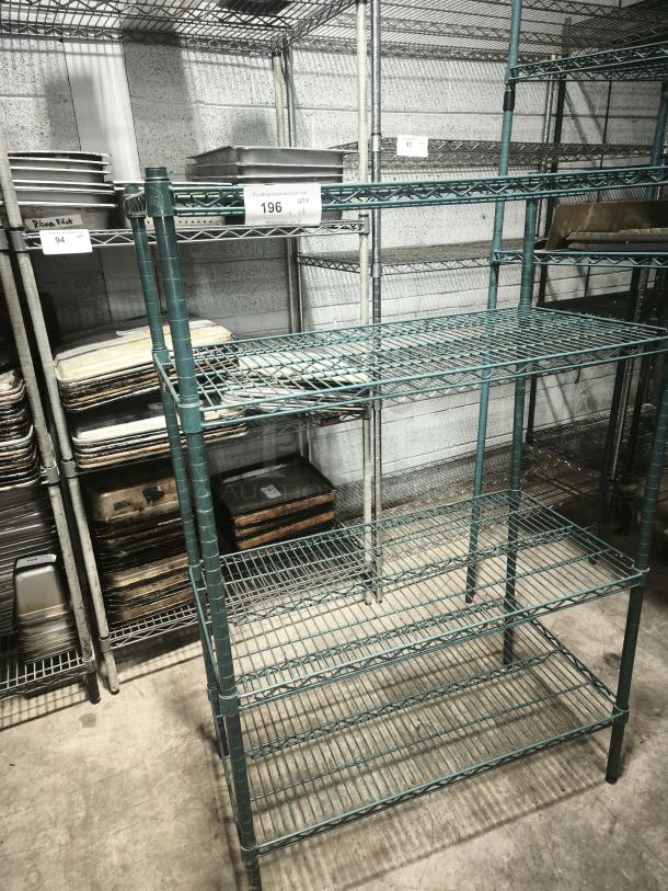 Zedfire 4-Tier Shelving Unit Kit, green epoxy, heavy-duty storage rack, organizer shelves with S-hooks, commercial use.