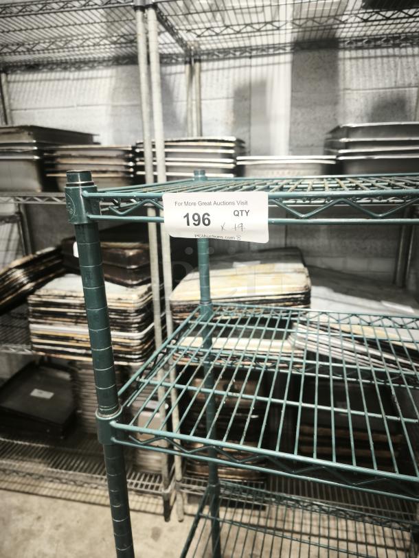 Zedfire 4-tier green epoxy shelving unit in good condition, with label reading "196"; heavy-duty commercial storage rack.