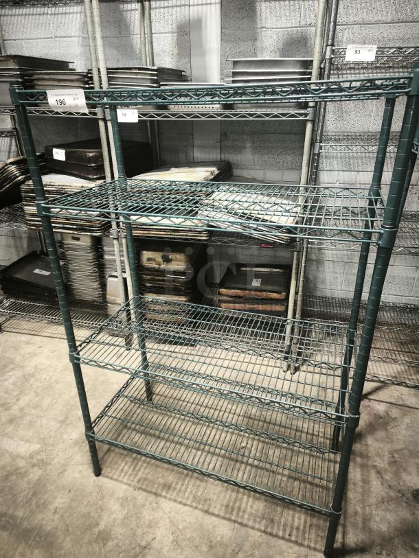 Zedfire 4-Tier Shelving Unit, green epoxy, commercial storage rack with S-hooks. Heavy-duty, good condition.