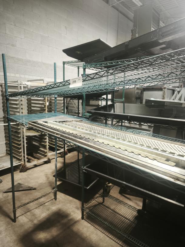 Zedfire Walk-in 2-Tier Shelving Unit Kit, green epoxy, heavy-duty commercial storage rack, includes S-hooks, shelving kits.