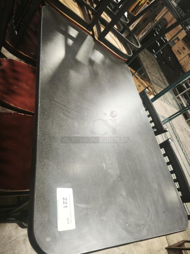 Premier Café Height Table, rectangular, black surface, good condition. Label shows item number 221.