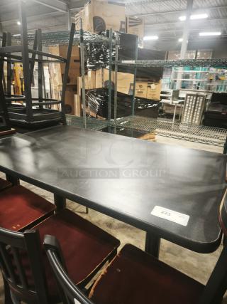 Premier Café Height Table, black surface, metal frame, good condition, auction tag with quantity "223" visible.