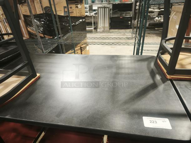 Premier Café Height Tables with black finish, sturdy metal frame, and square top. Label shows quantity as 223.