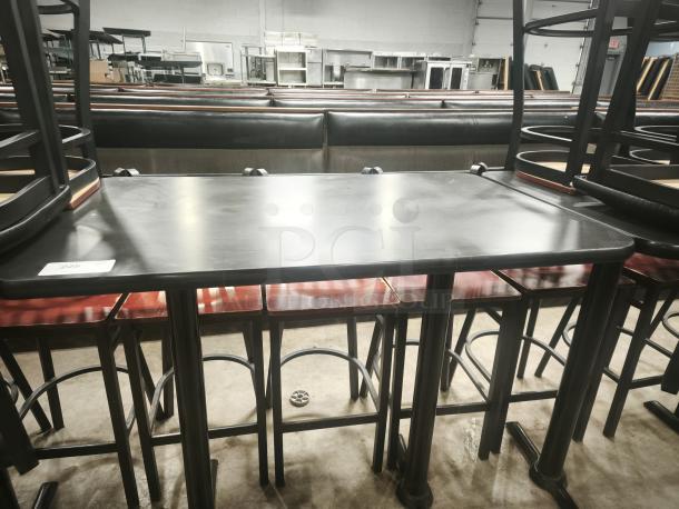 Premier Café Height Table, black tabletop, sturdy metal legs, excellent condition. Ideal for restaurant or café seating.