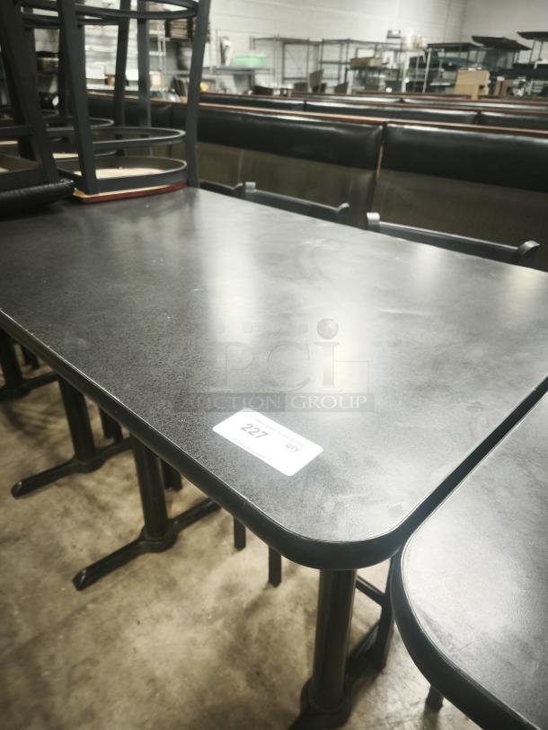 Premier Café height tables with black top and sturdy metal legs in good condition. Tag indicates quantity 227.