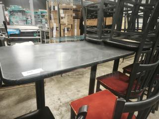 Premier Café Height Table, black finish, sturdy metal legs, light wear, auction tag with "229 QTY" visible.