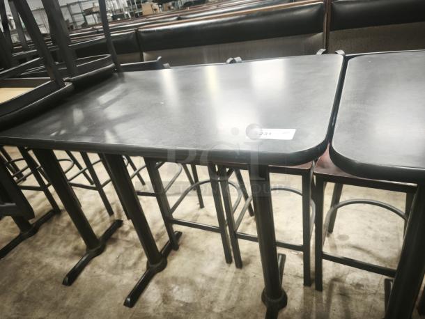 Premier Café Height Table, black finish, rectangular, sturdy metal legs, good condition, item tag marked "231."