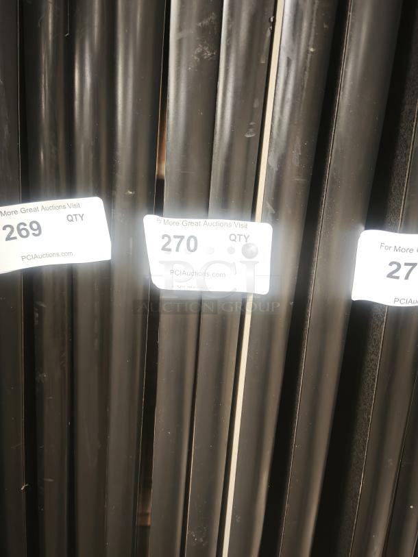 Rectangular tables for fixed booth seating. Black finish, quantity tags visible: QTY 270, indicating multiple units available.