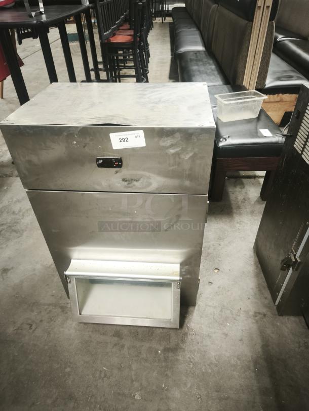 Silver King SKDL25-ESUS2 refrigerated lettuce crisper, stainless steel, visible scratches, ID tag reads "292 QTY".