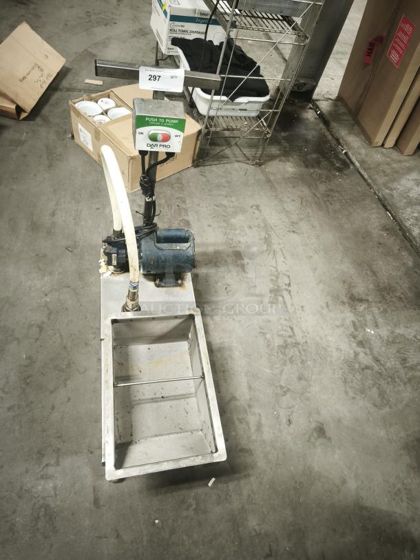 Dar Pro Solutions Grease Caddy on casters, metallic finish, visible control panel, and pump mechanism. Used condition.