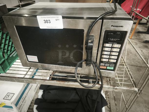 Panasonic NE-1054F commercial microwave oven, stainless steel, with digital controls and preset menu, used condition.