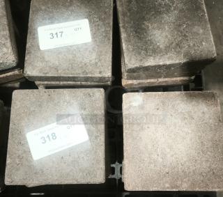NSF Certified volcanic granite blocks for cooking, showing natural stone texture. Labels marked "317" and "318" indicate quantity.