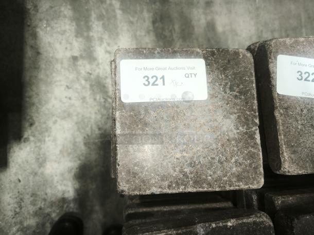 NSF certified volcanic granite slabs for cooking, featuring a label with auction lot number 321. Durable and functional.