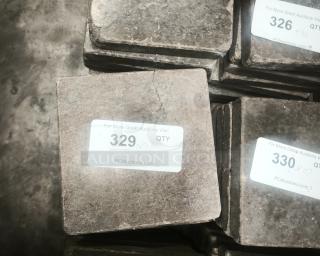 NSF certified volcanic granite cooking stones, square shape, showing label with auction info: "329 x 10, PCIAuctions.com".