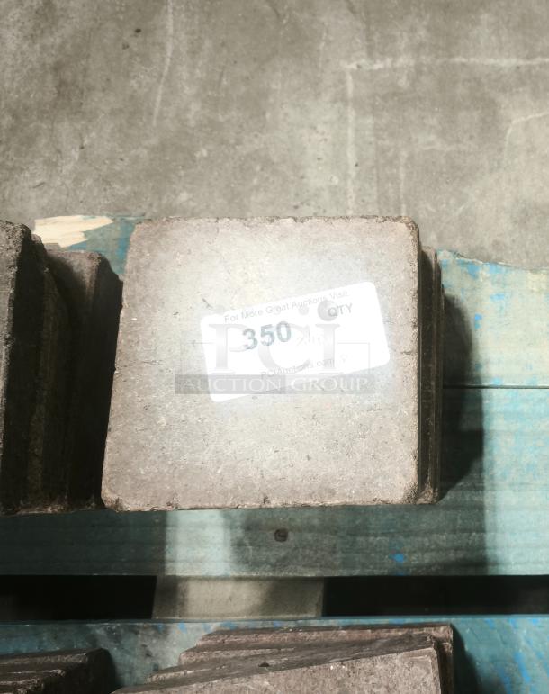 NSF certified volcanic granite slab for cooking, square, shown on pallet. Label displaying quantity of 350.