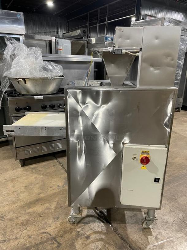 La Baresina BARESINA5.5 stainless steel conveyor pasta machine, electric-powered, 380V, on casters, serial 10172TVC.