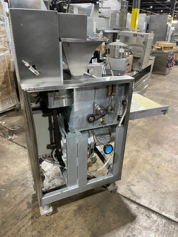 La Baresina commercial stainless steel conveyor pasta machine, model BARESINA5.5, 380V, on casters, serial SN: 10172TVC.