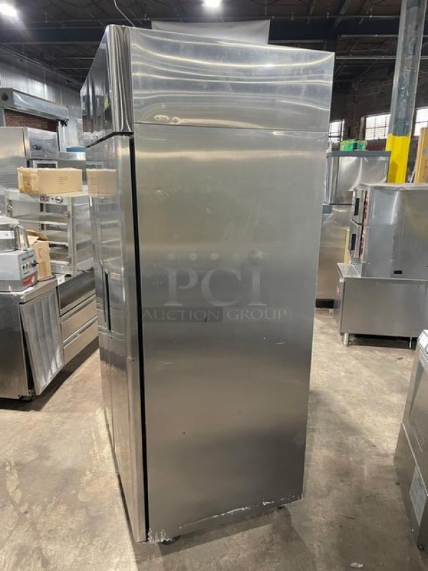 2020 Atosa commercial stainless steel 2-door reach-in freezer, model MBF8002GR, Energy Star certified, on casters.
