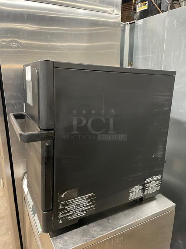 MerryChef Eikon E2S black countertop high-speed rapid cook oven, electric, late model, excellent condition, visible safety labels.