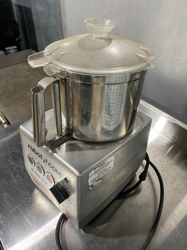 Robot Coupe R602V.V.F food processor with stainless steel 7 qt. bowl. Features control dials, 120V 1 Phase power.