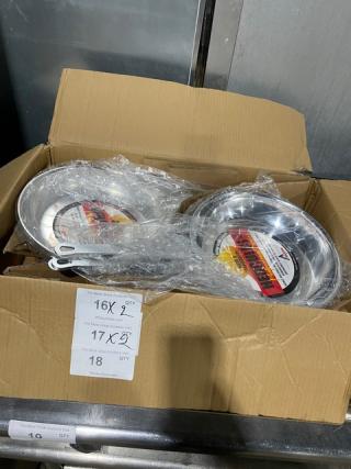 Adcraft Hercules HER-12FP/4 fry pans in original packaging, aluminum, commercial grade, new condition, two pans in box.