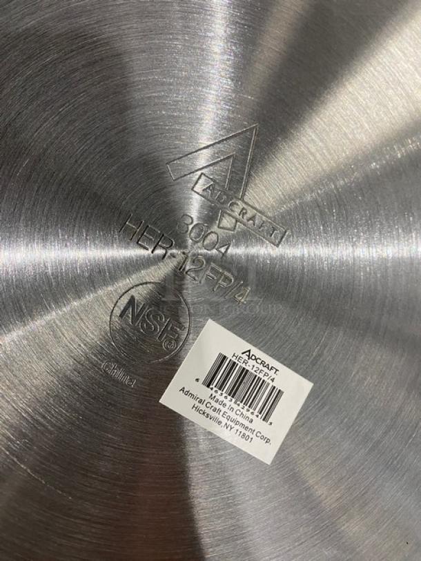 Adcraft Hercules Professional Aluminum Fry Pan, Model HER-12FP/4, features stamped markings, vendor label visible.