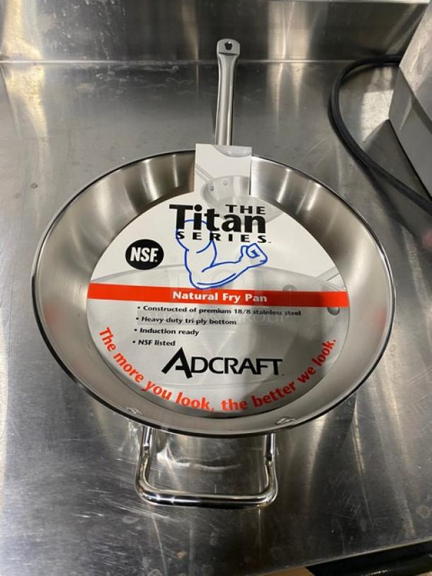 Adcraft Titan Series 12" Frying Pan, Model FPSI12, Stainless Steel, New with tags. Induction ready, NSF listed.