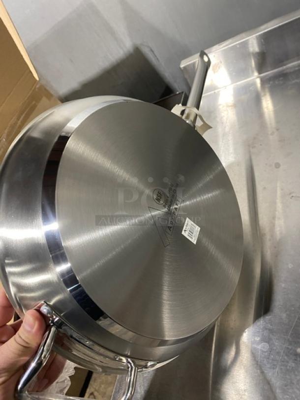 NEW! Adcraft Titan Series 12" Commercial Stainless Steel Frying Pan, Model FPSI-12, features durable construction and pristine condition, with brand marking visible.