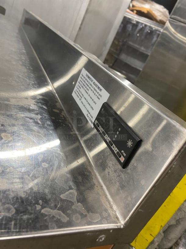 Duke Commercial Stainless Steel 2 Door 60" Worktop Refrigerator, Model RBC60M, with upturned back splash and digital control panel.