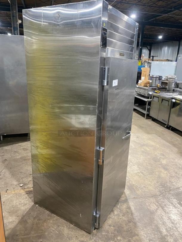 Traulsen commercial stainless steel single-door roll-in refrigerator, model RRI1-32LUT. Appears in good condition.