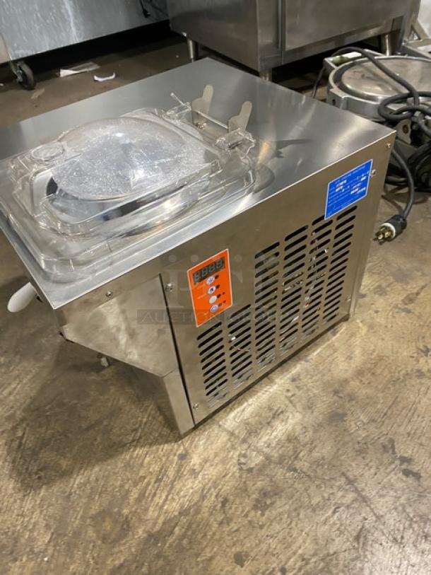 2023 stainless steel countertop ice cream machine, model ICM12, electric-powered, single-flavor, excellent condition.