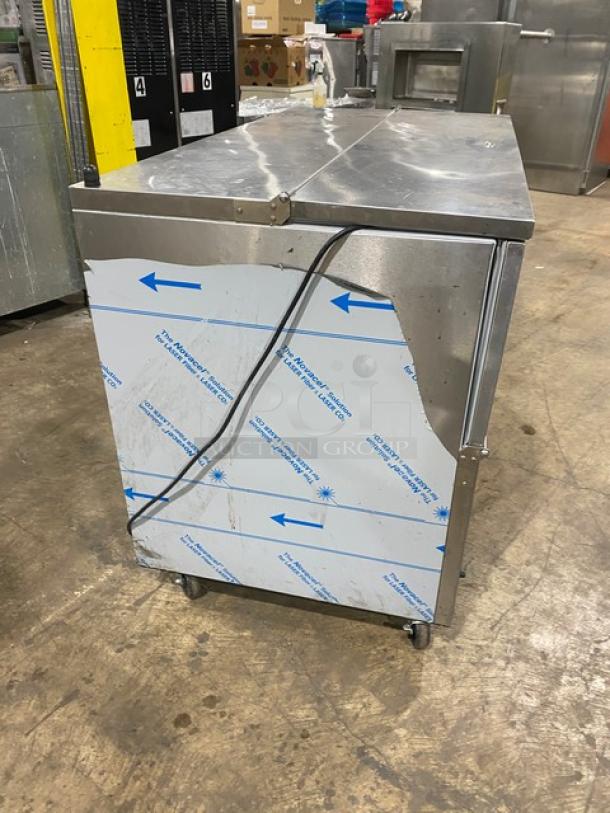 Beverage-Air SM58N-S stainless steel milk cooler with poly coated rack, on casters. Model SM58NS, SN: 11907446, 115V 1 Phase.