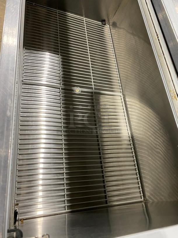 Beverage-Air SM58N-S milk cooler, stainless steel, poly coated wired rack, 115V 1 Phase, model SN: 11907446, on casters.