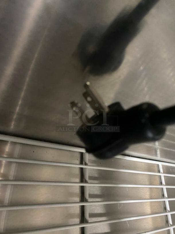 Beverage-Air SM58NS stainless steel milk cooler with poly coated rack and electrical plug, Model SM58NS, SN: 11907446.