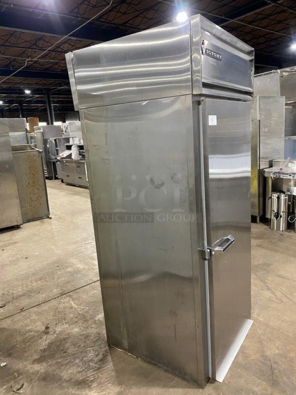 Victory commercial stainless steel roll-in pass-thru refrigerator, model RIS-1D-S7-PT, single door, good condition.