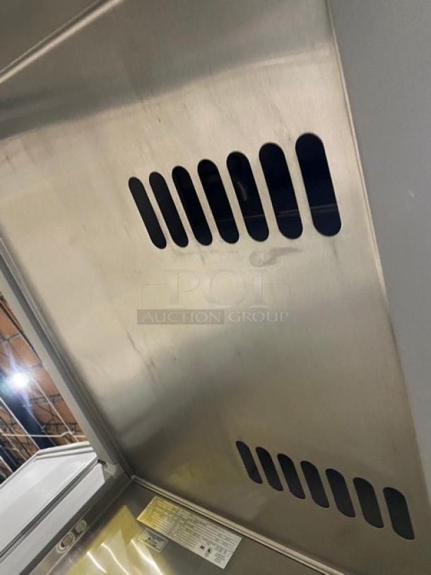 Victory Commercial Stainless Steel Refrigerator, Model RIS-1D-S7-PT; single door, roll-in, pass-thru; interior vent detail visible.