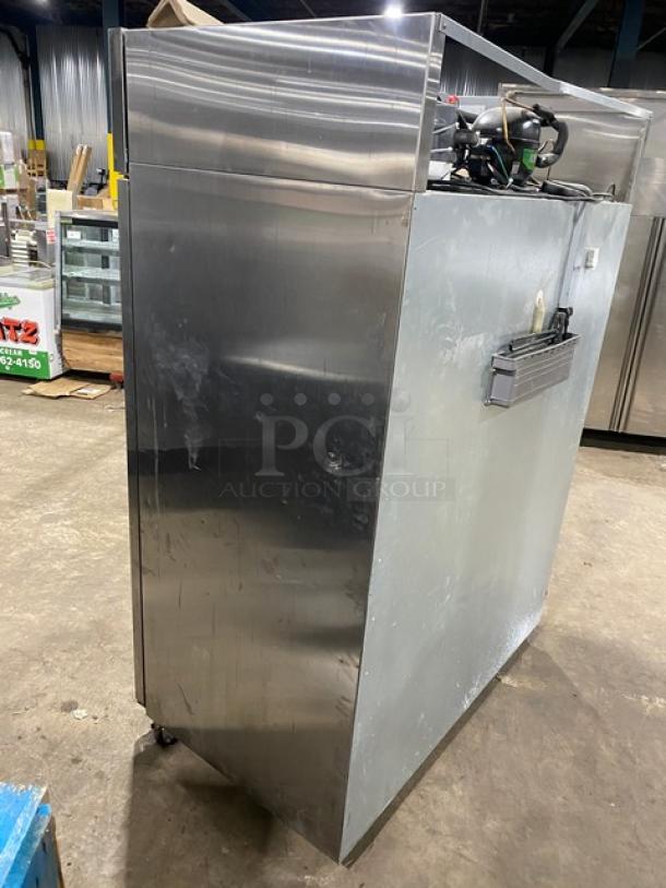 Hoshizaki CR2SFS 2-Door Stainless Steel Refrigerator, Energy Star, on casters, with poly-coated rack. Model SN: H59192L, 115V 1 Phase.