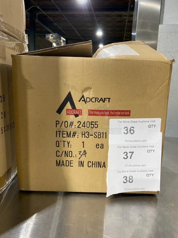 Adcraft Hyperion3 12 Qt. Aluminum Steamer Basket in box, Model H3-SB11, new condition, visible labels.