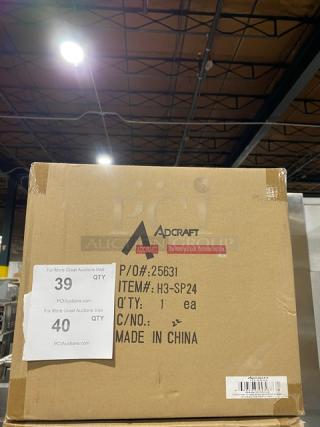 Adcraft Hyperion3 24 Qt. Stock Pot with riveted handles, model H3-SP24, new in box. Made in China. Box shows model info.