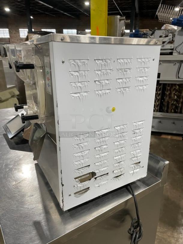 Cooler Depot BQL112Y commercial ice cream batch freezer, stainless steel, electric-powered, on legs, visible vents on side panel.