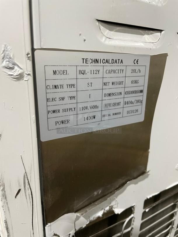 Cooler Depot BQL-112Y commercial stainless steel ice cream batch freezer, electric-powered, 110V, 20L/h capacity, on legs.