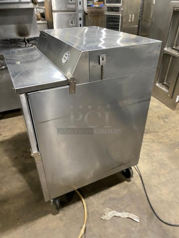 Beverage-Air SMF34 stainless steel milk cooler, electric, on casters, single access. Model SN: 5705447, 115V, good condition.