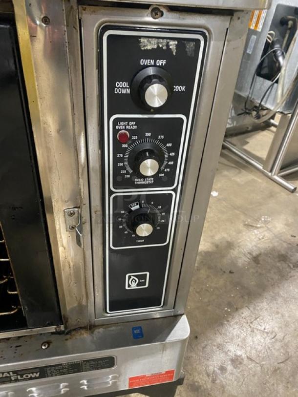 Blodgett Dual-Flow gas convection oven control panel, features solid state thermostat. Stainless steel, commercial grade.