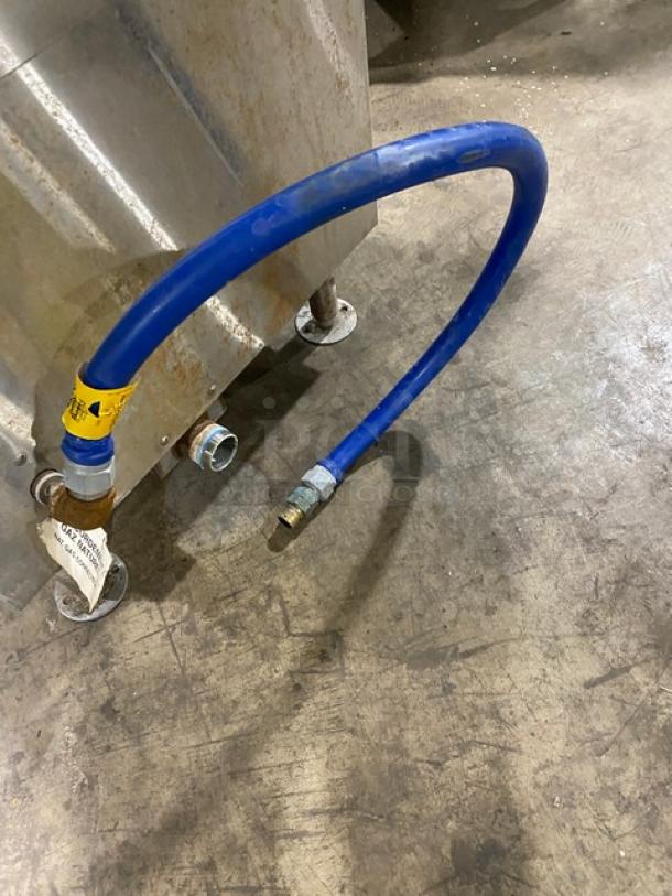 Market Forge ETP10G dual compartment 10-pan convection steamer gas hose connection, shown with blue hose.