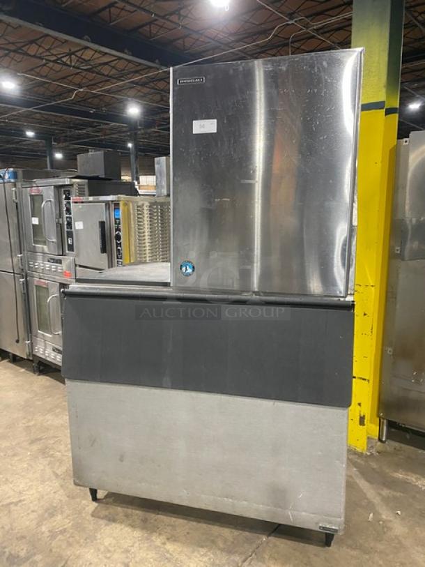Hoshizaki KM-901MRH stainless steel ice maker/bin combo on legs, 208-230V, 1 phase, remote-cooled, crescent cubes, commercial use.