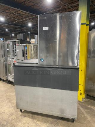 Hoshizaki KM-901MRH stainless steel ice maker/bin combo on legs, 208-230V, 1 phase, remote-cooled, crescent cubes, commercial use.